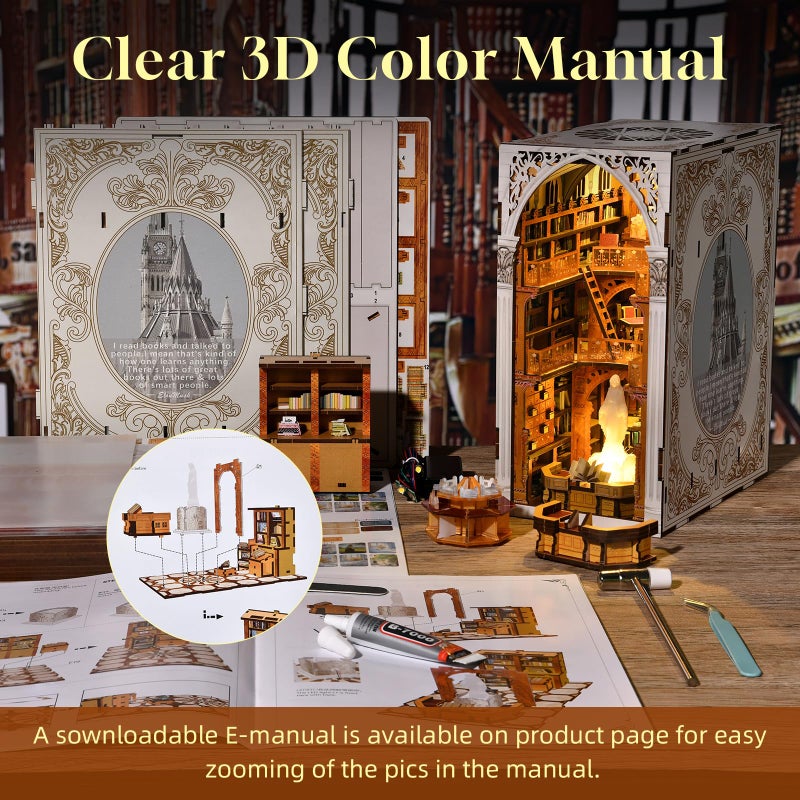 MiniCity Book Nook Kit, DIY Miniature Dollhouse Booknook Kit with Led Light and Dust Cover (Public Library) - Image 5