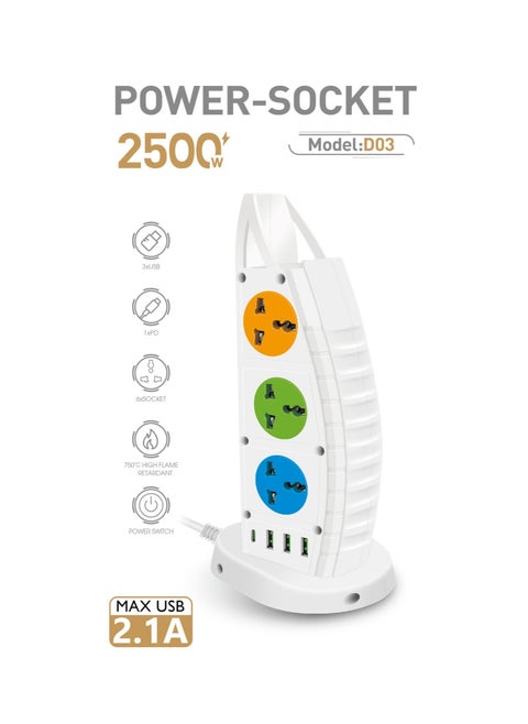 Extension Cable Socket Smart Home Multifunction Power Strip European Plug with USB Type C Ports Fast Charging