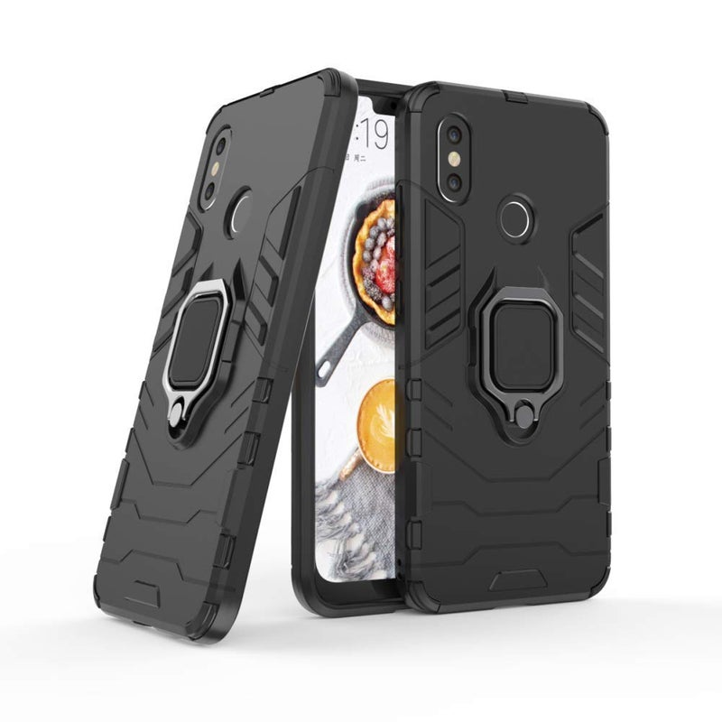 MaiJin Compatible with Xiaomi Mi 8 Case Metal Ring Grip Kickstand Shockproof Hard Bumper Shell Works with Magnetic Car Mount Dual Layer Rugged Cover for Xiaomi Mi8 Black