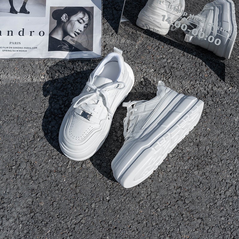 Uncle'S Height Increasing Platform Sneakers Women'S 2025 Spring New All-Match Casual Shoes Sneakers Leather White Shoes Women'S Shoes - Image 2