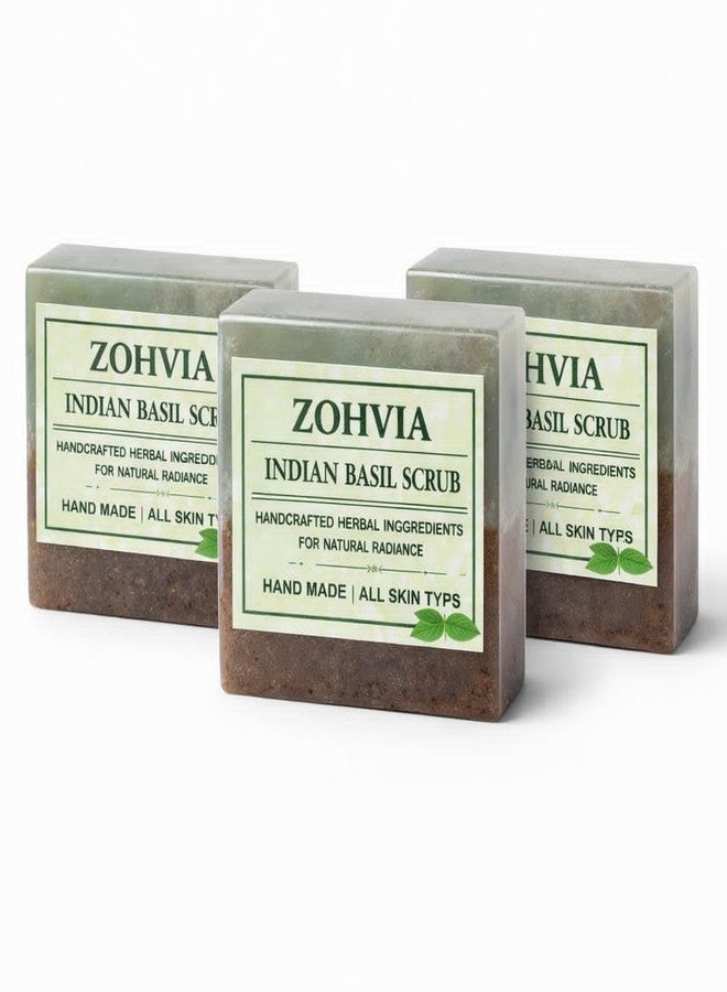ZOHVIA مجموعة من 3 قطع من صابون الجسم المقشر - 2 في 1 مقشر الشوفان + صابون منظف بالريحان، صابون أعشاب أيورفيدي مع العسل وماء الورد لبشرة ناعمة ورطبة ومتألقة - نباتي مصنوع يدويًا للرجال والنساء، 120 غرام - Image 1