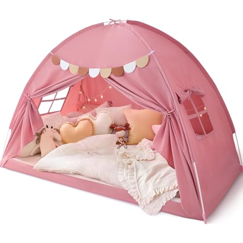Avrsol Bed Tent Twin Bed Canopy for Kids Girls Tents Toddler Portable Sleeping Tents Indoor Pink Bunk Canopy Floor Playhouse for Twin Size Bed for Birthday Toy House Gift - Image 1