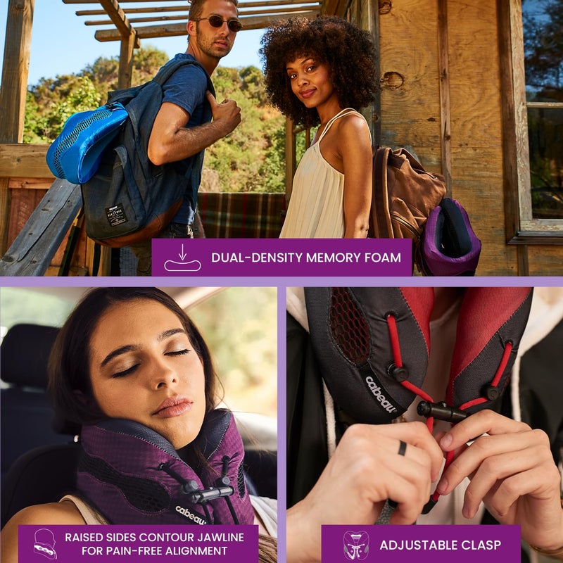 Cabeau وسادة رقبة سفر كابو طويلة الأمد - إيفولوشن كول - مصنوعة من رغوة الذاكرة الداعمة مع فتحات تهوية - مدمجة مع حقيبة حمل (بنفسجي) - Image 3