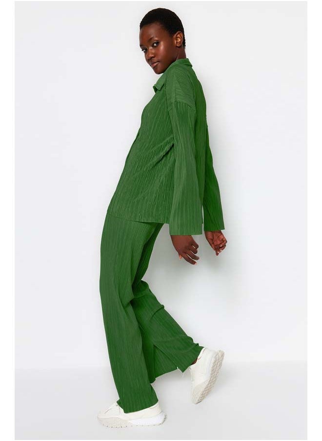 trendyol Green Pleated Regular Buttoned Knitted Two Piece Set TWOAW24AU00073  - Image 1