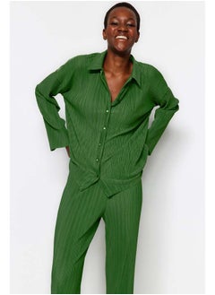 trendyol Green Pleated Regular Buttoned Knitted Two Piece Set TWOAW24AU00073  - Image 3
