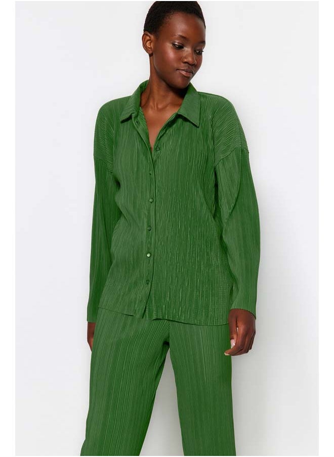 trendyol Green Pleated Regular Buttoned Knitted Two Piece Set TWOAW24AU00073  - Image 2