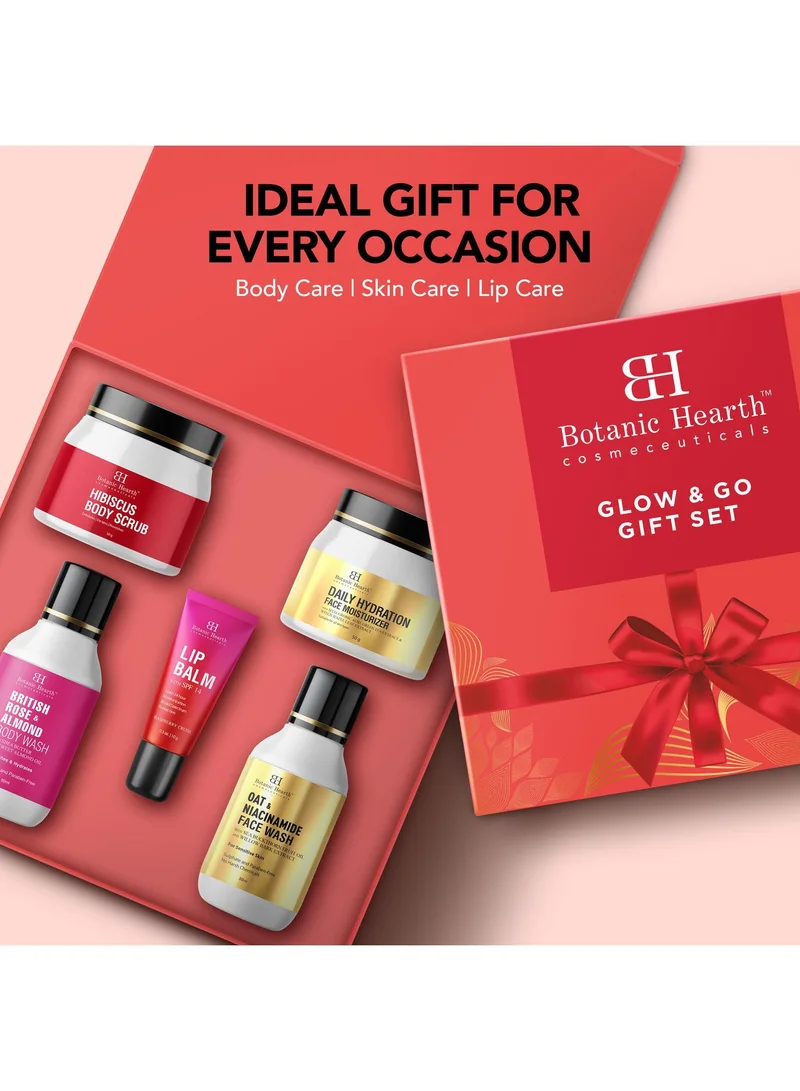Botanic Hearth Botanic Hearth Gift Set of 5 - Hibiscus Body Scrub - 60g | Raspberry Lip Balm - 10g | British Rose Body Wash - 50ml | Daily Hydration Face Moisturizer- 50g | Oat & Niacinamide Face Wash - 50ml