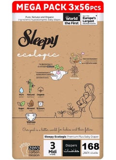 Sleepy Pack Of 168 Baby Ecologic Size 3, Hypoallergenic, Plant-Based, Biodegradable, Sustainable, Premium Taped Diapers With High Absorption, Organic Baby Dry Diaper 4-10 Kg, 100% Leakproof  - Image 1