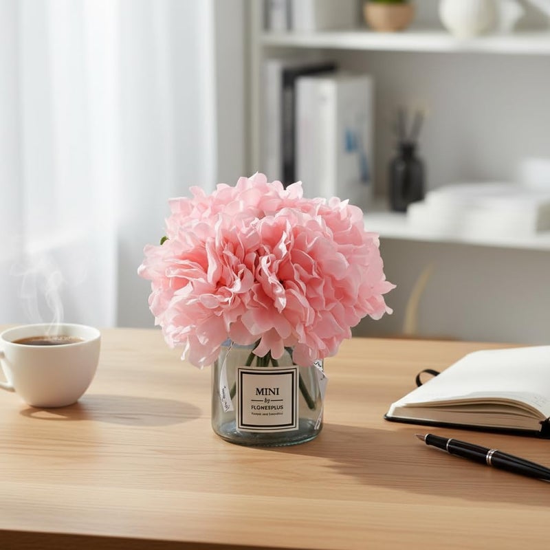 LADADA Artificial Pink Peony Flowers in Vase,Wedding Table Centerpiece Home Decor | Realistic Silk Faux Peonies with Small Glass Vase, Fake Flower Table Centerpiece for Bedroom Cafe Wedding Indoor Decoration - Image 1