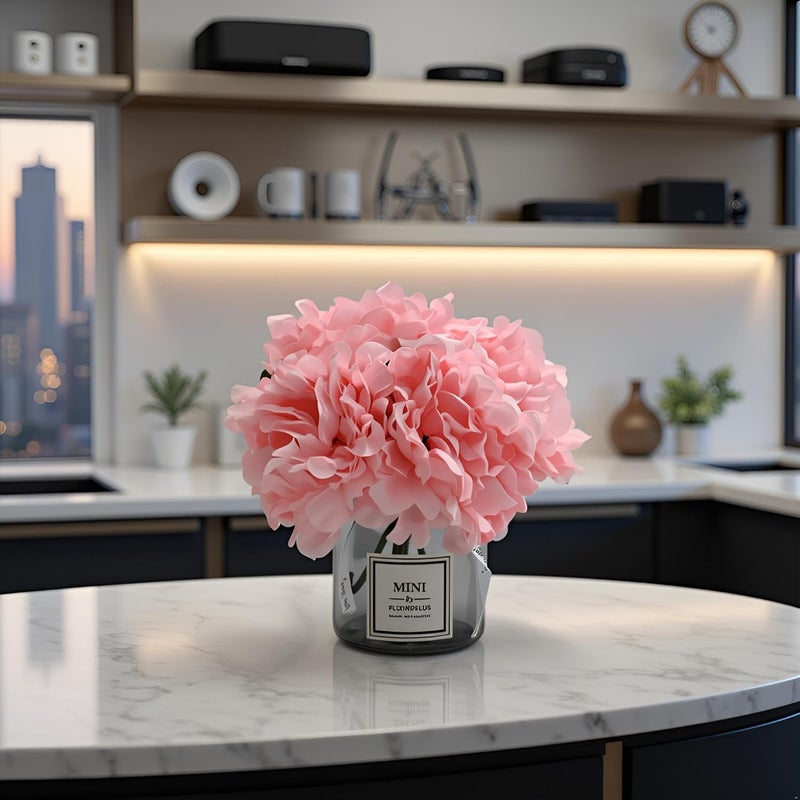 LADADA Artificial Pink Peony Flowers in Vase,Wedding Table Centerpiece Home Decor | Realistic Silk Faux Peonies with Small Glass Vase, Fake Flower Table Centerpiece for Bedroom Cafe Wedding Indoor Decoration - Image 3