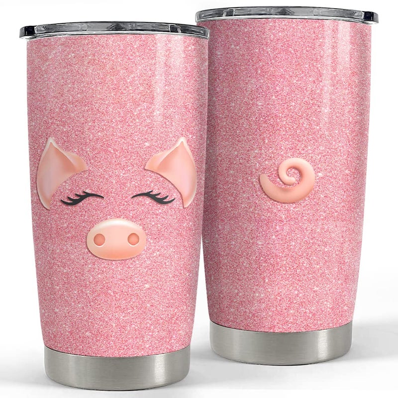 SANDJEST Pig Tumbler Glitter 20oz Tumblers with Lid Gift for Women Girl Daughter Sister Animal Lovers Christmas Birthday