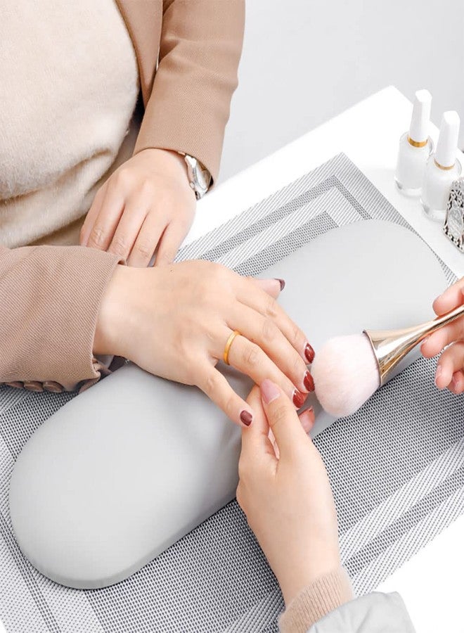 MERTERFLY Nail Arm Rest Pillow and Mat Luxury Salon Manicure Armrest Cushion Nail Art Hand Holder Manicure Hand Rest Cushion Pad Tool for Nail Tech Manicurist (With Mat, Grey) - Image 2