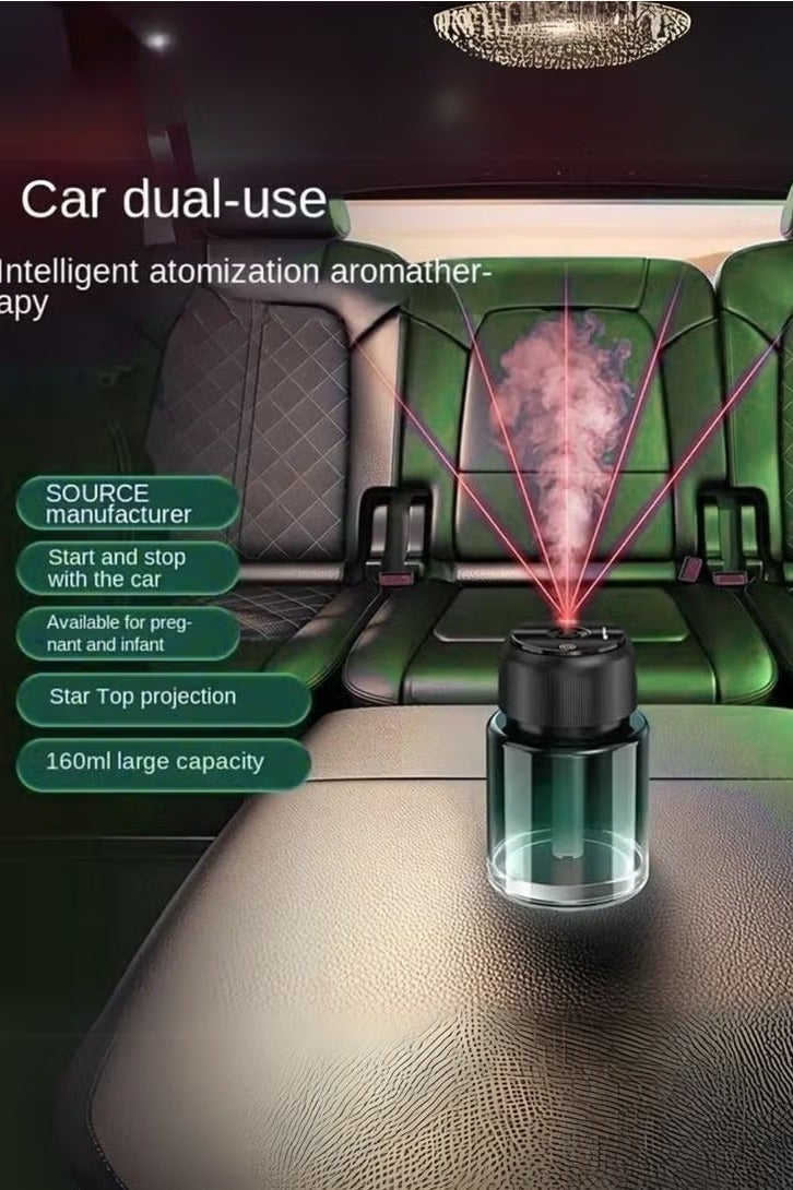Car Fragrance Essential Oil Diffuser with Starry Projection Light – Mini USB-Powered Cool Mist Aromatherapy Humidifier, 160ml Tank for Home, Office, Bedroom & Vehicle Use, Relaxing Mood Light, Air Purifier & Quiet Operation – Green - Image 2