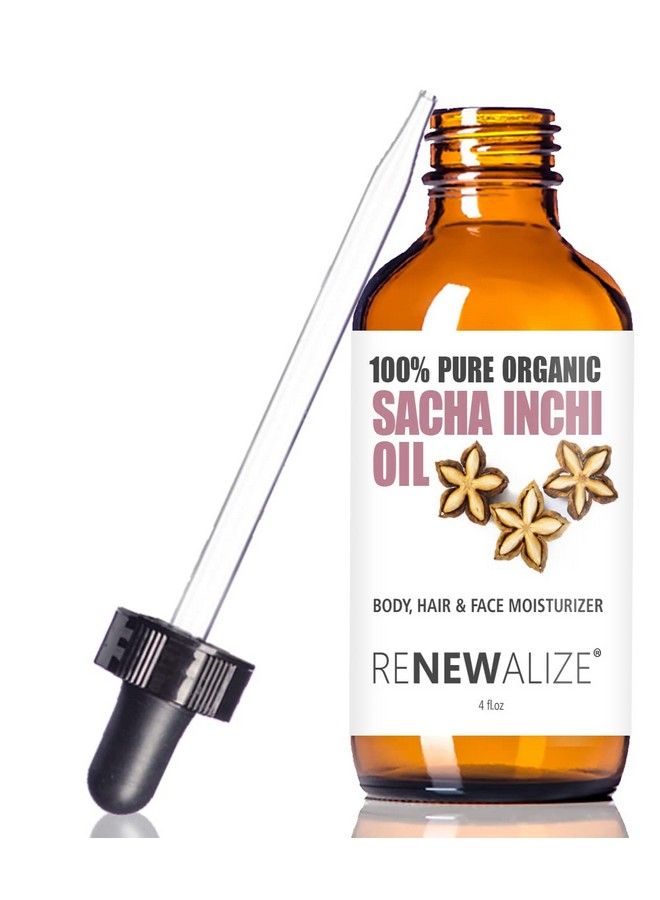 Renewalize Organic Sacha Inchi Seed Oil : 100% Pure All Natural Cold Pressed : Large 4 Oz Glass Bottle : Locks In Moisture For Face Body And Hair - Image 1