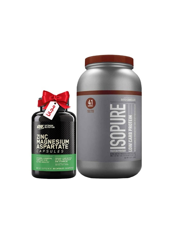 Isopure Zero Carb Protein Dutch Chocolate [3 Lb] + Free Optimum ZMA [90 Capsules] - Image 1