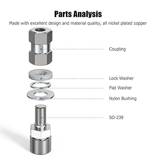 Ancable Heavy Duty CB Antenna Stud Mount Adapter Copper Nickel Plated with SO-239 Connector for Mounting 3/8 x 24 Threads CB HAM Radio Antennas - Image 3