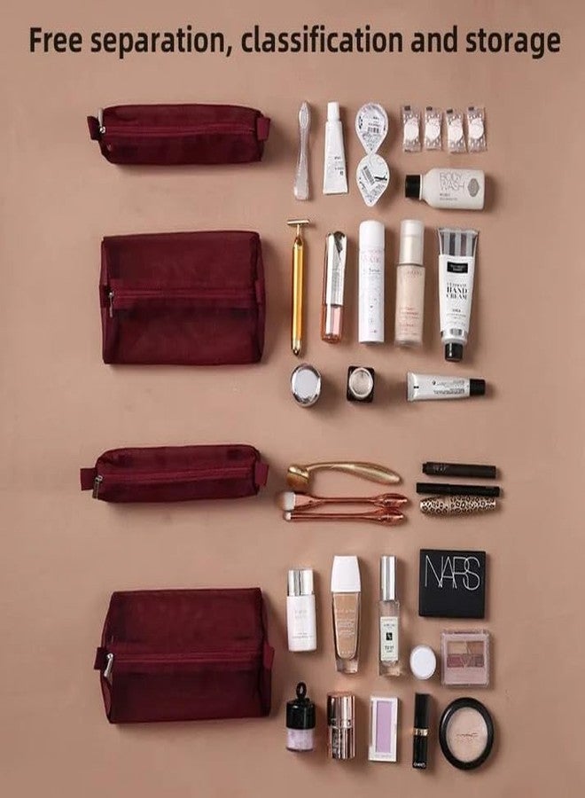 NISHIV Makeup Cosmetic Bag Makeup Pouch Toiletry Bag 4 Removable Storage Bags Travel Makeup Organizer Bags for Women Men Cosmetic Pouch Cosmetic Bags for Brush (Maroon) - Image 2