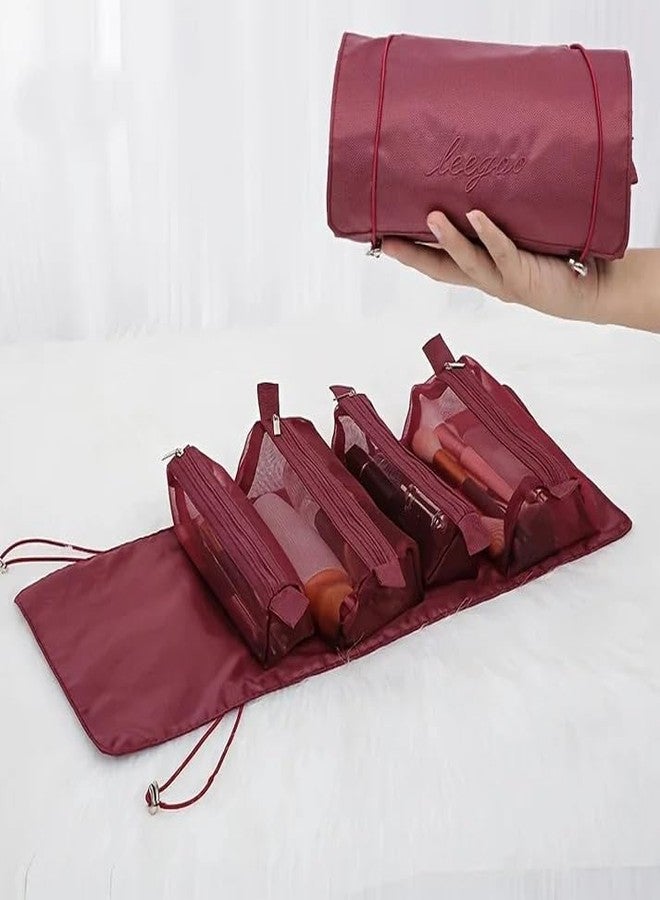 NISHIV Makeup Cosmetic Bag Makeup Pouch Toiletry Bag 4 Removable Storage Bags Travel Makeup Organizer Bags for Women Men Cosmetic Pouch Cosmetic Bags for Brush (Maroon) - Image 3