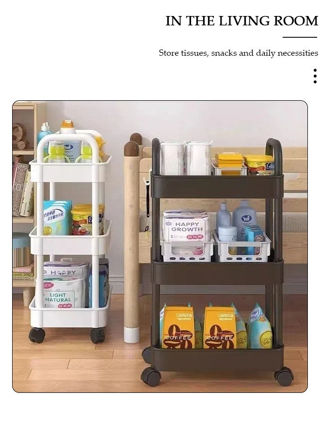 DUNISO عربة تخزين متعددة الوظائف بثلاثة مستويات مع عجلات - عربة تخزين بلاستيكية متعددة الاستخدامات لمرافق الحمام والمطبخ وغسيل الملابس وغرفة النوم والمكتب (أسود) - Image 5