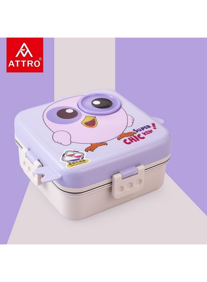ATTRO Carnival Super Birdy Lunch Box 2 Layer Stainless Steel Lunch Box Comes with 1 Detachable Tray, 1 Small Container & 1 Spoon Ideal for Kids BPA Free 1120ml+70ml- Snow Blue - Image 2