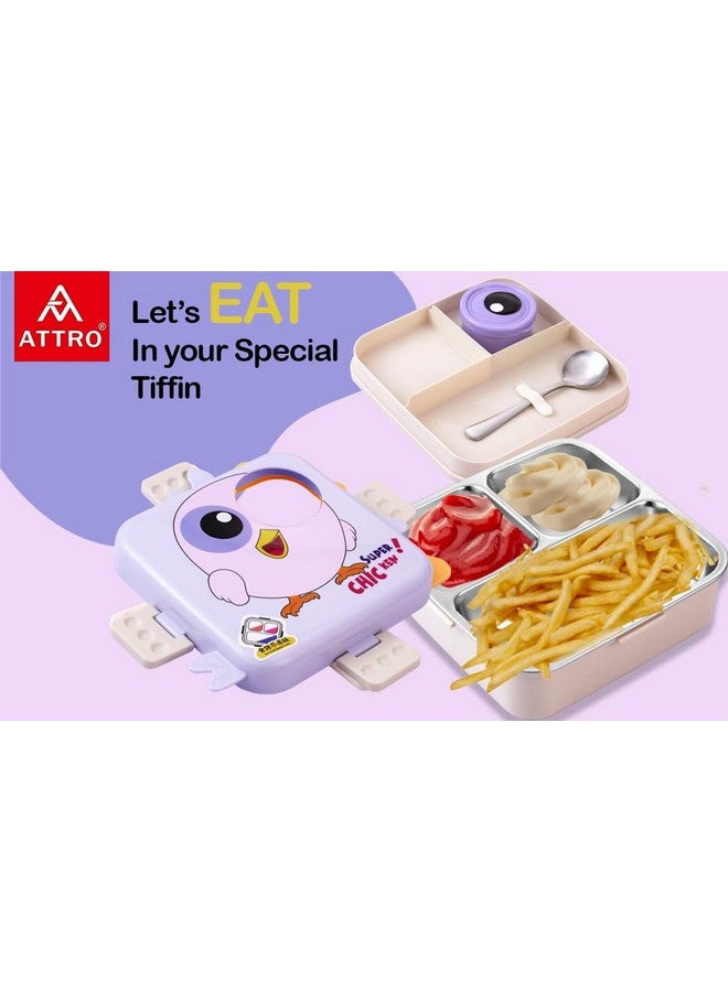 ATTRO Carnival Super Birdy Lunch Box 2 Layer Stainless Steel Lunch Box Comes with 1 Detachable Tray, 1 Small Container & 1 Spoon Ideal for Kids BPA Free 1120ml+70ml- Snow Blue - Image 4
