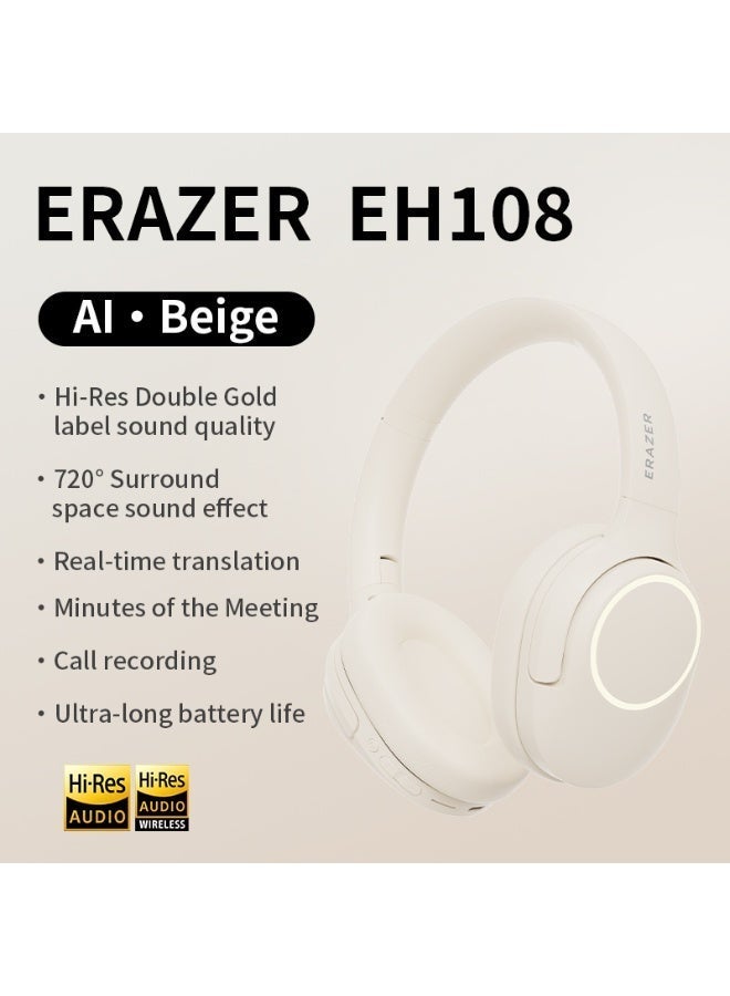 Erazer New EH108 Bluetooth Headphones with Heavy Bass and Noise Cancellation for Gaming Adjustable lighting-Beige - Image 2
