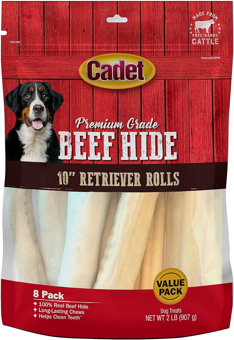 Cadet Premium Grade Beef Hide LongLasting Rawhide Rolls SingleIngredient Dog Chews for Large Breeds 10Inch 8 Count - Image 1