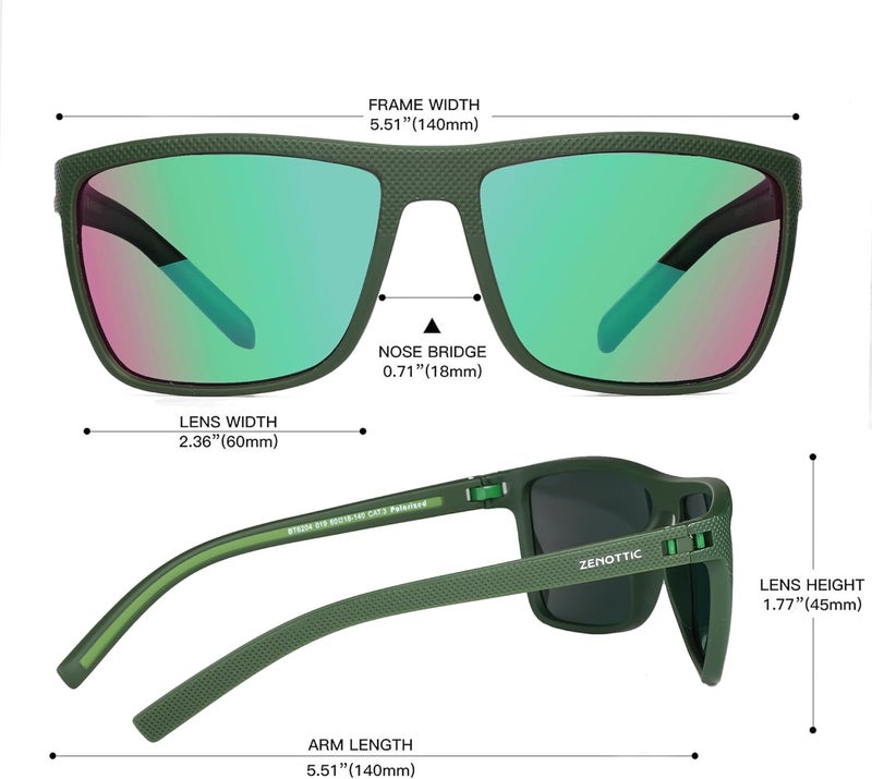 نظارات شمسية مستقطبة من ZENOTTIC للرجال، إطار خفيف الوزن من TR90، حماية UV400، نظارات شمسية مربعة - Image 3