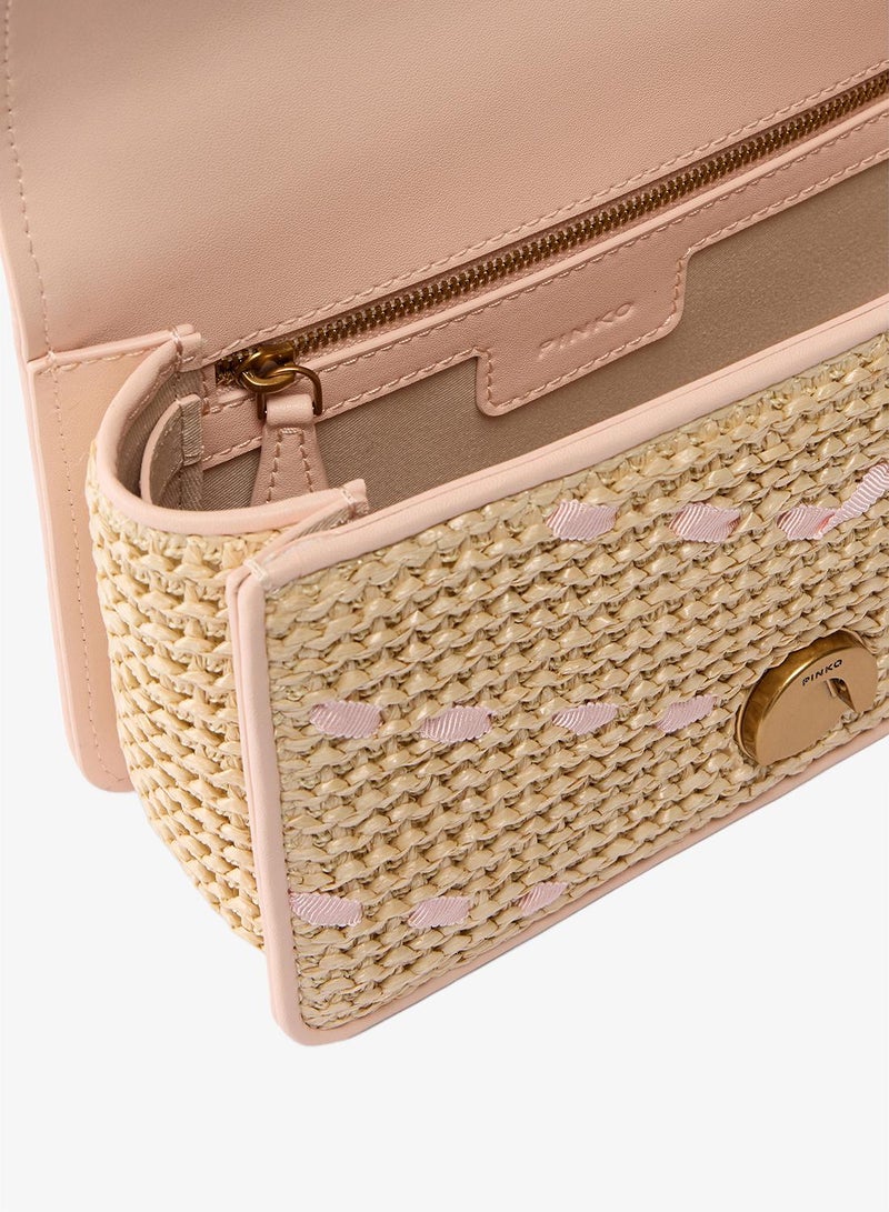 PINKO Mini Love Bag One handbag chevron raffia - Image 5