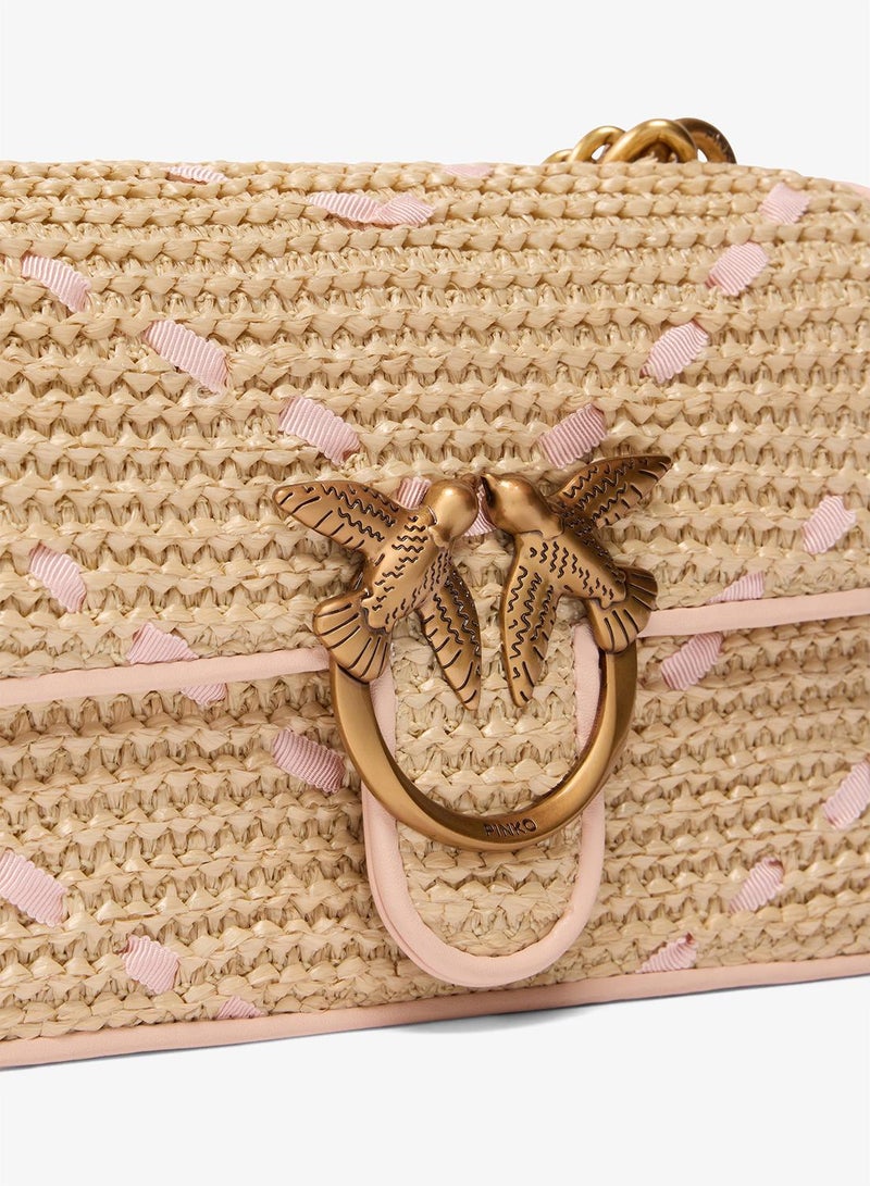 PINKO Mini Love Bag One handbag chevron raffia - Image 4