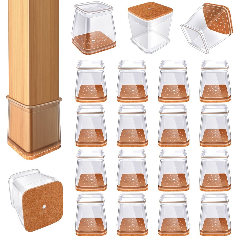 VIUME 24 Pcs Chair Leg Floor Protectors for Hardwood Floors Square Silicone Covers to Protect Wood Tile Floors Felt Pads Furniture Leg Caps Anti-Scratch Reduce Noise (Fit:3/4" to 1") - Image 1
