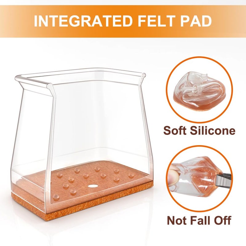 VIUME 24 Pcs Chair Leg Floor Protectors for Hardwood Floors Square Silicone Covers to Protect Wood Tile Floors Felt Pads Furniture Leg Caps Anti-Scratch Reduce Noise (Fit:3/4" to 1") - Image 3