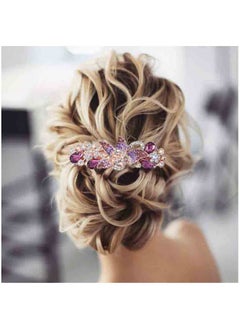 Yheakne Crystal Hair Clip Barrette Purple Rhinestone Hair Barrette Clip Bling Wedding Headpieces Flower Decorative Head Clip Headwear Bride Hair Accessories For Women And Girls (Gold And Purple)  - Image 1
