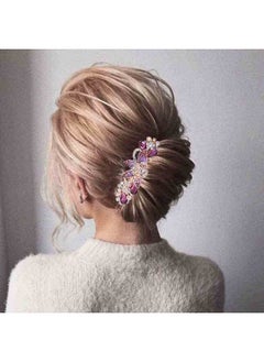 Yheakne Crystal Hair Clip Barrette Purple Rhinestone Hair Barrette Clip Bling Wedding Headpieces Flower Decorative Head Clip Headwear Bride Hair Accessories For Women And Girls (Gold And Purple)  - Image 2