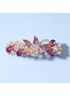 Yheakne Crystal Hair Clip Barrette Purple Rhinestone Hair Barrette Clip Bling Wedding Headpieces Flower Decorative Head Clip Headwear Bride Hair Accessories For Women And Girls (Gold And Purple)  - Image 3