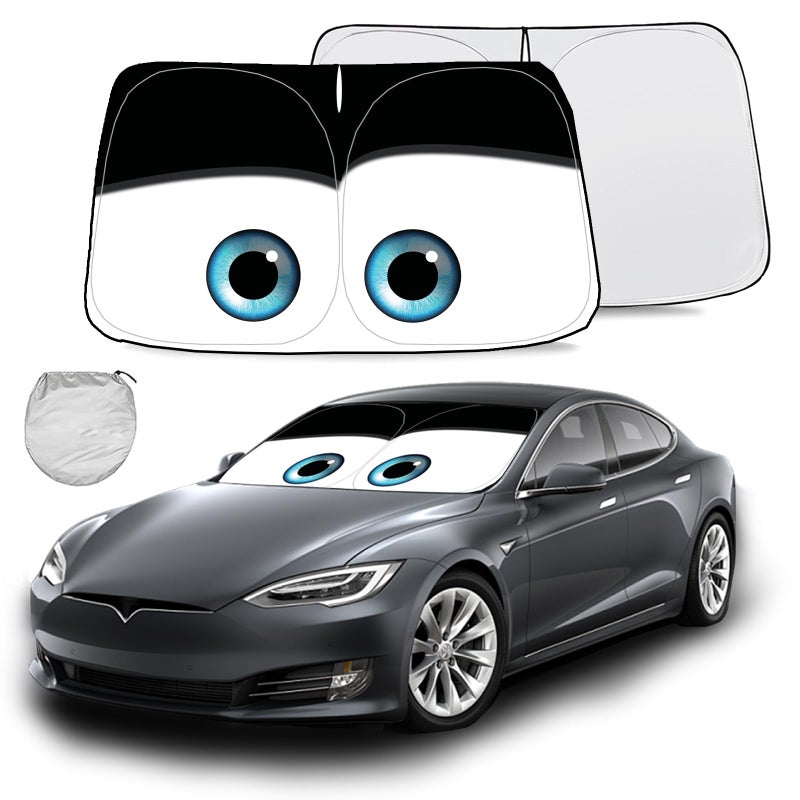 Gven Windshield Sun Shade for Tesla Model Y3 Accessories 2025 Car Front Window Shade 100 Blackout DualSided UV Protection Black Eyes