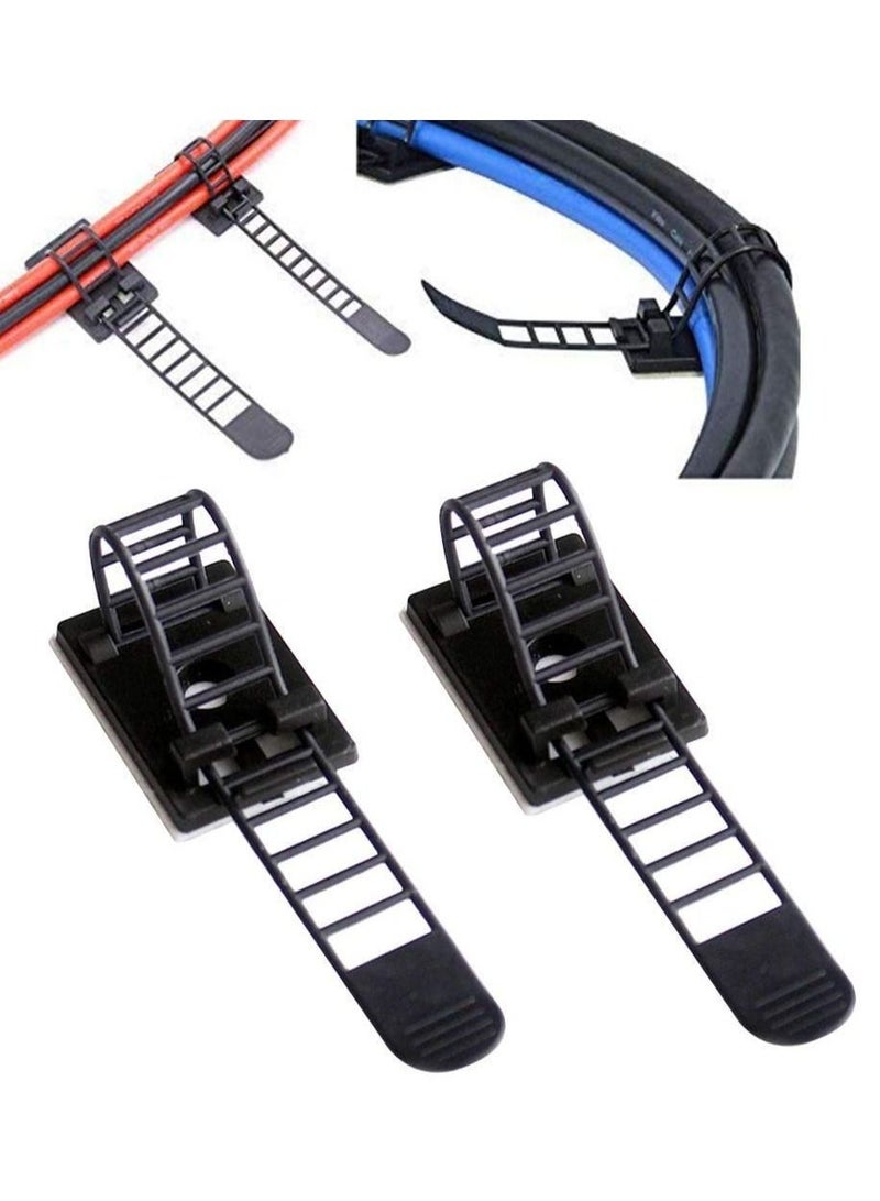 Adjustable Cable Tie, 50 Pcs Adjustable Cable Zip Ties, Self Adhesive Cable Clips, Wire Organizer, Electric Wiring Accessories Cable Clamp Clips, Fixed Fasten Cable Tie Black - Image 2