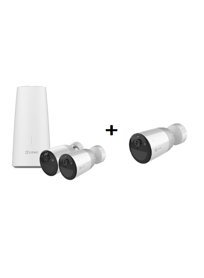 EZVIZ BC1-B2 4MP + BC1 2MP Camera Bundle – Wireless, Battery Powered, Pan/Tilt, Color Night Vision, White - Image 1