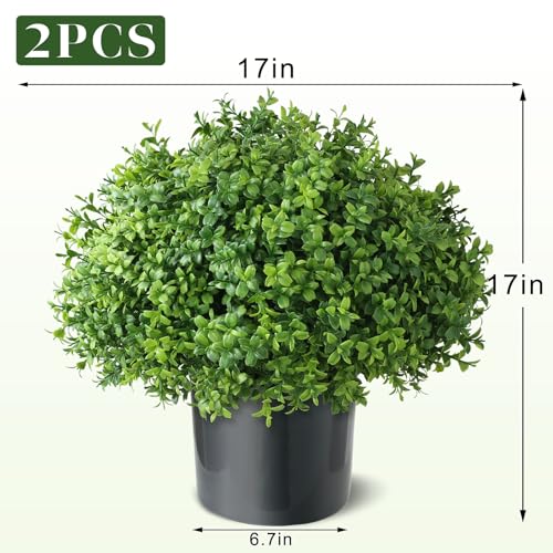 YXZZWL Set of 2 Artificial Boxwood Topiary Ball Trees - UV Resistant Faux Boxwood Potted Plants, Spring Summer Greenery Fake Bushes for Front Door Farmhouse Garden Porch Outdoor Decor - Image 5