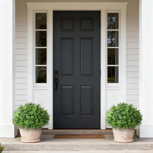 YXZZWL Set of 2 Artificial Boxwood Topiary Ball Trees - UV Resistant Faux Boxwood Potted Plants, Spring Summer Greenery Fake Bushes for Front Door Farmhouse Garden Porch Outdoor Decor - Image 4