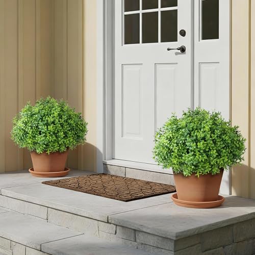 YXZZWL Set of 2 Artificial Boxwood Topiary Ball Trees - UV Resistant Faux Boxwood Potted Plants, Spring Summer Greenery Fake Bushes for Front Door Farmhouse Garden Porch Outdoor Decor - Image 3