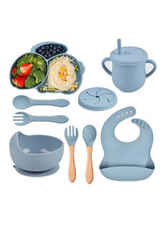 Joyelink Silicone Baby Feeding Set, 8 Pcs Baby Led Weaning Supplies with Rabbit Suction Plates, Toddler Bowls Forks and Spoons Bib Cup  - Image 1