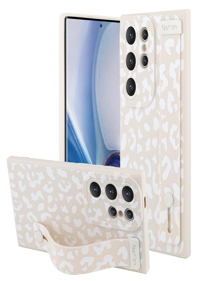 OOK Compatible with Samsung Galaxy S24 Ultra Leopard Case with Wrist Strap, White Leopard TPU Shockproof Protection Slim Cover with Camera Protection for Women Girls - Image 1
