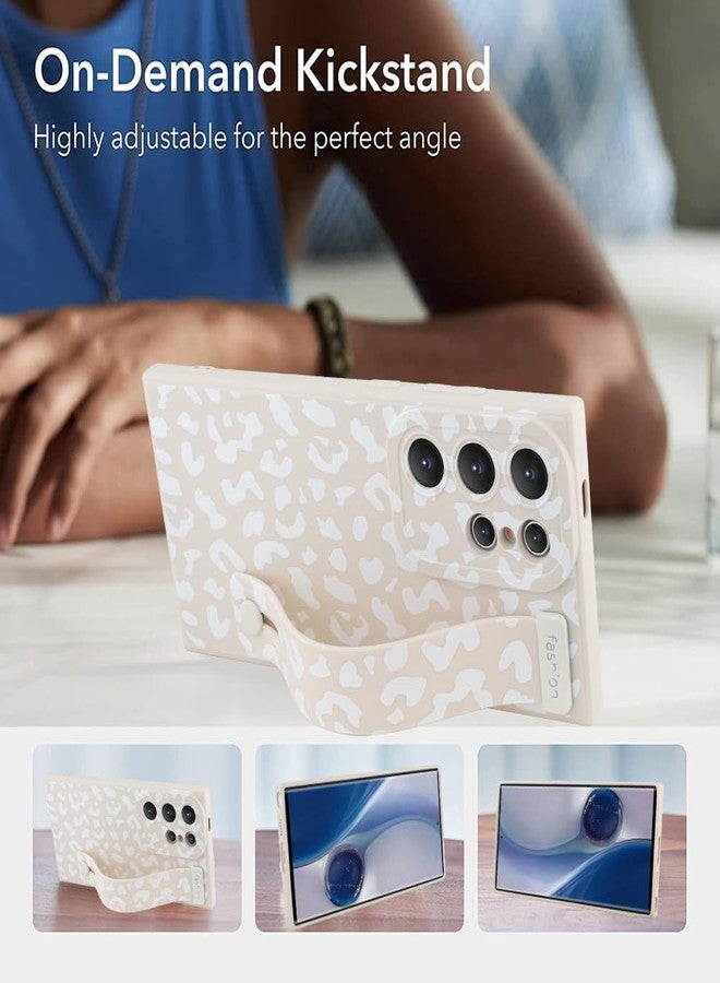 OOK Compatible with Samsung Galaxy S24 Ultra Leopard Case with Wrist Strap, White Leopard TPU Shockproof Protection Slim Cover with Camera Protection for Women Girls - Image 5