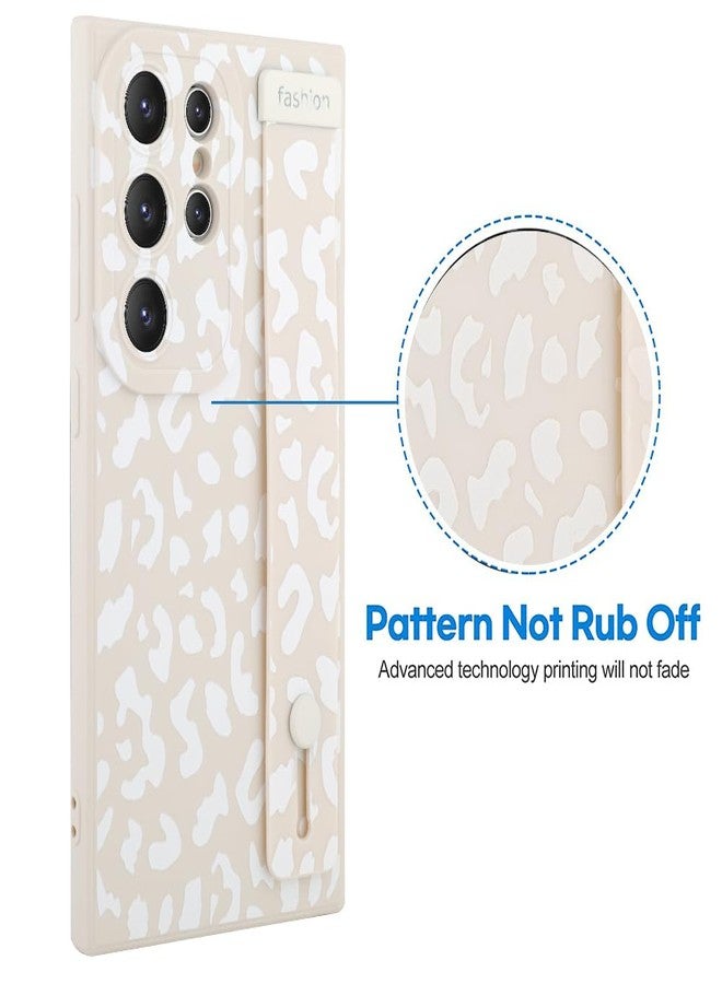 OOK Compatible with Samsung Galaxy S24 Ultra Leopard Case with Wrist Strap, White Leopard TPU Shockproof Protection Slim Cover with Camera Protection for Women Girls - Image 2