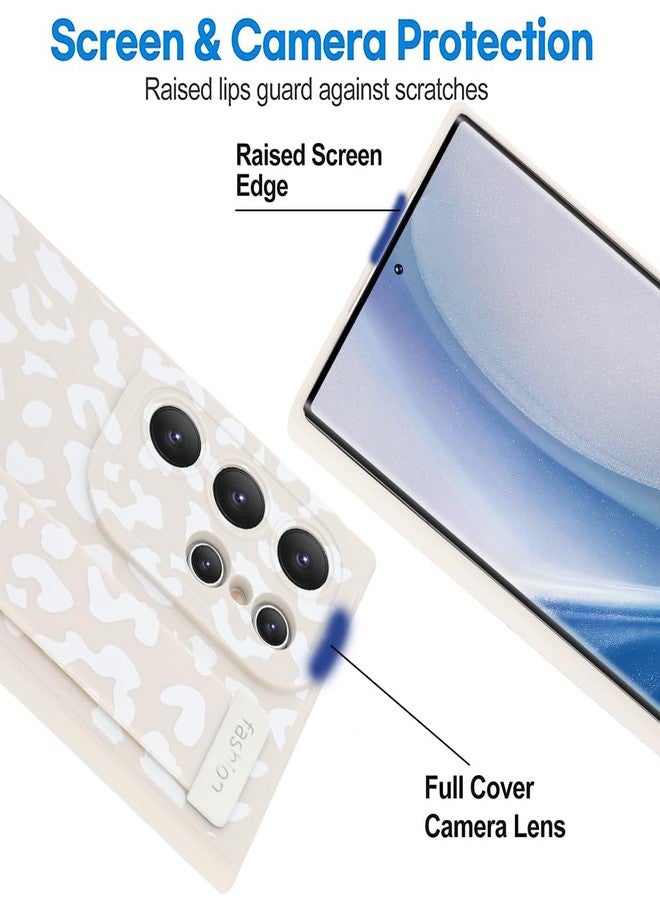 OOK Compatible with Samsung Galaxy S24 Ultra Leopard Case with Wrist Strap, White Leopard TPU Shockproof Protection Slim Cover with Camera Protection for Women Girls - Image 3