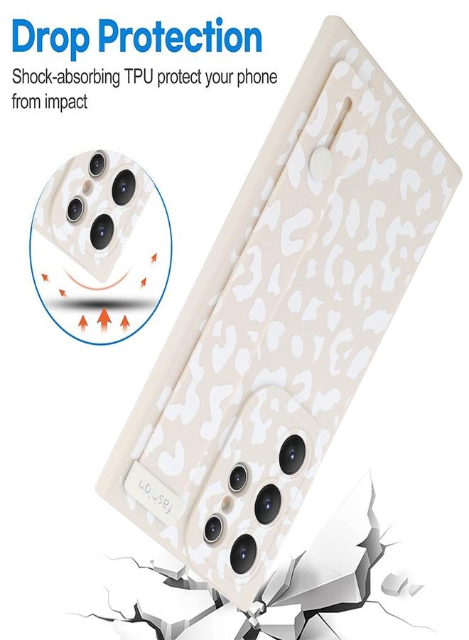 OOK Compatible with Samsung Galaxy S24 Ultra Leopard Case with Wrist Strap, White Leopard TPU Shockproof Protection Slim Cover with Camera Protection for Women Girls - Image 4
