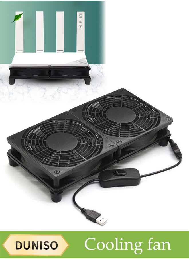 DUNISO Usb Cooling Fan, Radiator Base, Industrial Control Host Power Distribution Cabinet Bracket, Suitable For Router Rack Diy Audio And Video Network Cabinet Server Cooling Engineering And Equipment Workstation Mining Machine Laptop Cooling Fan Bracket (Dual Fan)  - Image 1