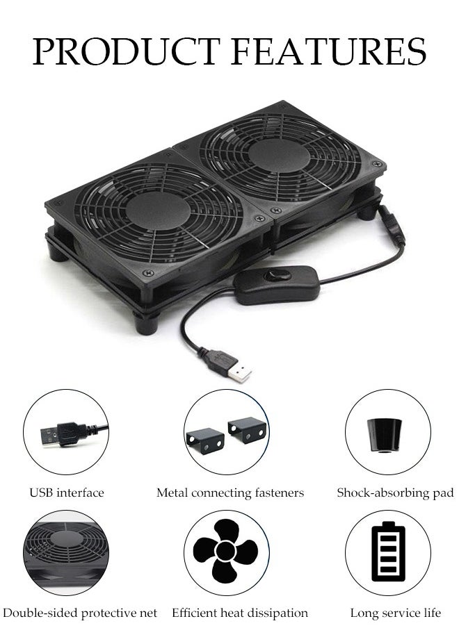 DUNISO Usb Cooling Fan, Radiator Base, Industrial Control Host Power Distribution Cabinet Bracket, Suitable For Router Rack Diy Audio And Video Network Cabinet Server Cooling Engineering And Equipment Workstation Mining Machine Laptop Cooling Fan Bracket (Dual Fan)  - Image 5