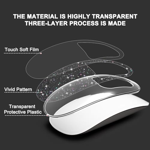 B BELK Cover Compatible with Apple Magic Mouse 1&2, Ultra Thin Transparent Plastic Hard Case for Magic Mouse, 3-Layer Drop-Resistant and Dust Proof Protective Skin with Glitter Pattern Design - Image 2